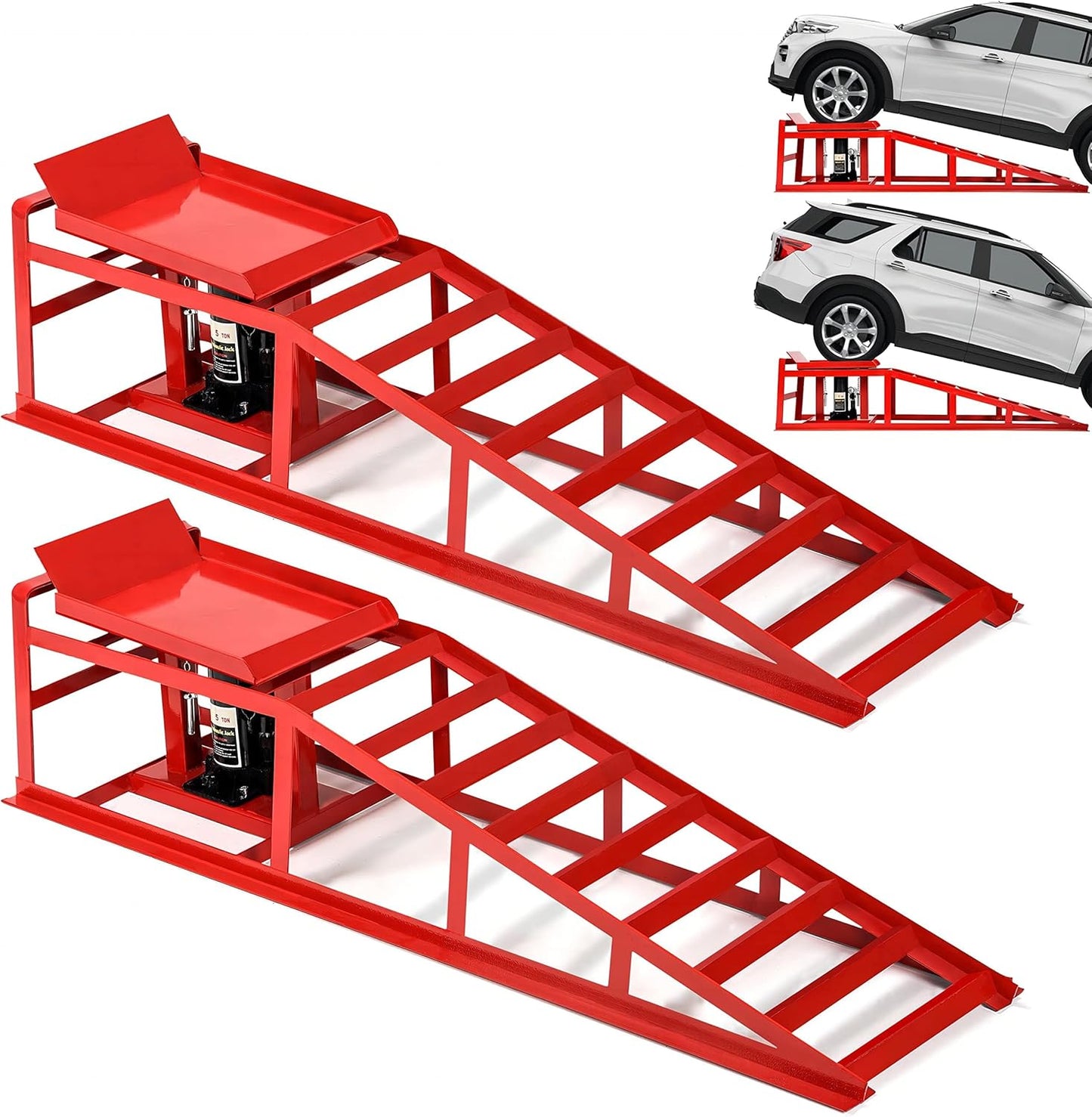 2PCS 5T Hydraulic Car Ramps, 11060lbs Heavy Duty Lift Set