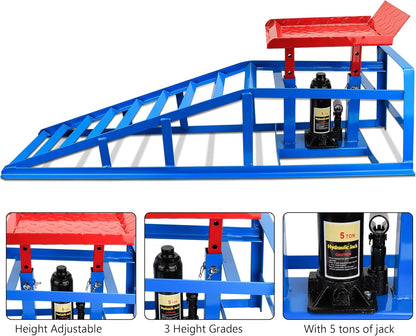 2PCS 5T Hydraulic Car Ramps, 11060lbs Heavy Duty Lift Set