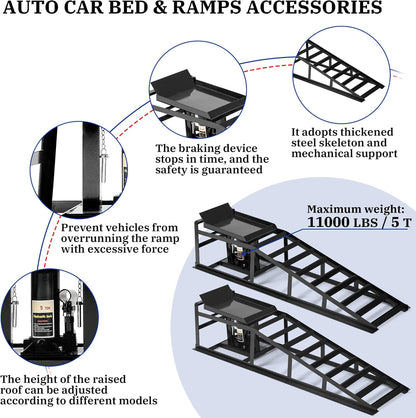 2PCS 5T Hydraulic Car Ramps, 11060lbs Heavy Duty Lift Set