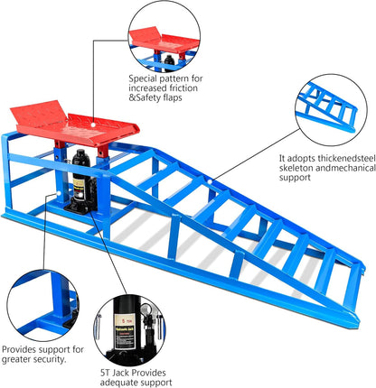 2PCS 5T Hydraulic Car Ramps, 11060lbs Heavy Duty Lift Set