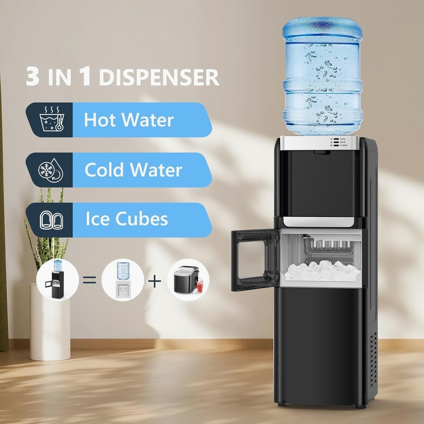 3-in-1 water dispenser and ice maker